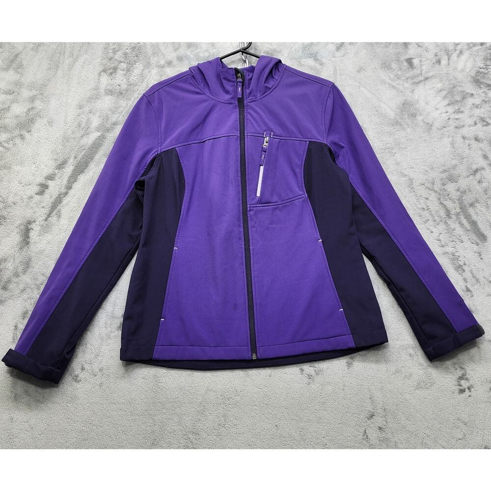 Free Tech Jacket Women M Purple Full Zip Hooded Softshell Lined Casual Rain Coat